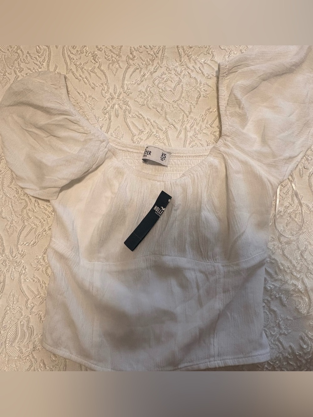 HOLLISTER White Square Neck Puff Sleeve Top, Size XS NWT